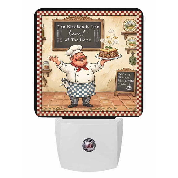 Night Lights Auto Sensor Funny Chef Plug-in LED Nightlights Lamp Dusk to Dawn for Living Room, Bedroom, Bathroom, Hallway, Stairways Home Wall Decor, Cozy Cooking Kitchen Red Plaid Night Light