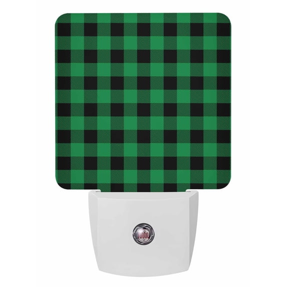 Night Lights Auto Sensor Green Black Check Plaid Plug-in LED Nightlights Lamp Dusk to Dawn for Living Room, Bedroom, Bathroom, Hallway, Stairways Home Wall Decor, Farmhouse Style Night Light
