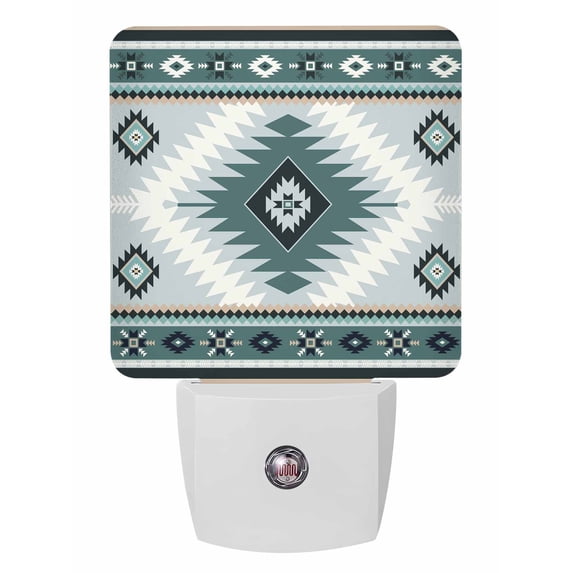 Night Lights Auto Sensor Green Bohemian Plug-in LED Nightlights Lamp Dusk to Dawn for Living Room, Bedroom, Bathroom, Hallway, Stairways Home Wall Decor, Aztec Boho Tribal Style Night Light
