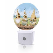 Night Lights Auto Sensor Hello Summer Night Light Daisy Sunflowers Gnomes Blue Sky Round Lamp Plug-in LED Nightlights Dusk to Dawn for Living Room Bedroom Bathroom Hallway Home Wall Decor