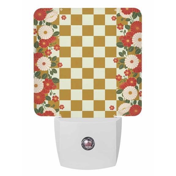 Night Lights Auto Sensor Japanese Style Flowers Plug-in LED Nightlights Lamp Dusk to Dawn for Living Room, Bedroom, Bathroom, Hallway, Stairways Wall Decor, Harmony Yellow Buffalo Plaid Night Light