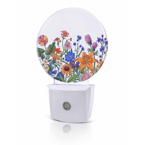 Night Lights Auto Sensor Lavender Flower Night Light Colorful Flower Plant Round Lamp Plug-in LED Nightlights Dusk to Dawn for Living Room Bedroom Bathroom Hallway Home Wall Decor
