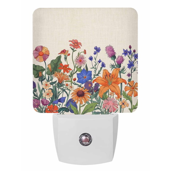 Night Lights Auto Sensor Lavender Flower Plug-in LED Nightlights Lamp Dusk to Dawn for Living Room, Bedroom, Bathroom, Hallway, Stairways Home Wall Decor, Colorful Flower Plant Linen Night Light