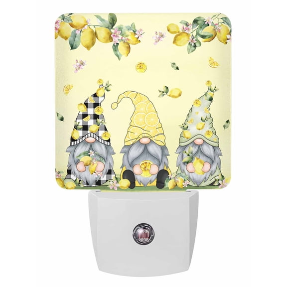 Night Lights Auto Sensor Lemon Gnome Plug-in LED Nightlights Lamp Dusk to Dawn for Living Room, Bedroom, Bathroom, Hallway, Stairways Home Wall Decor, Yellow Summer Fruit Flower Night Light