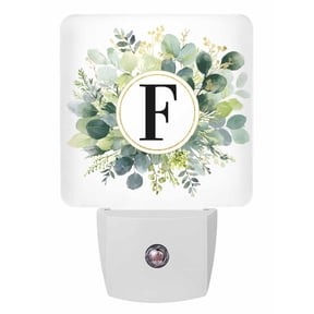 Night Lights Auto Sensor Letter F Plug-in LED Nightlights Lamp Dusk to Dawn for Living Room, Bedroom, Bathroom, Hallway, Stairways Home Wall Decor, Alphabet Green Eucalyptus Leaves Night Light