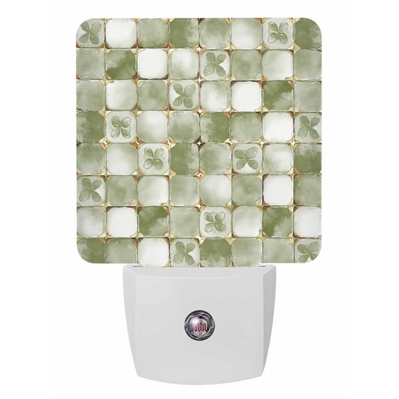 Night Lights Auto Sensor Light Green Floral Leaves Plug-in LED Nightlights Lamp Dusk to Dawn for Living Room, Bedroom, Bathroom, Hallway, Stairways Home Wall Decor, Ethnic Style Lattice Night Light