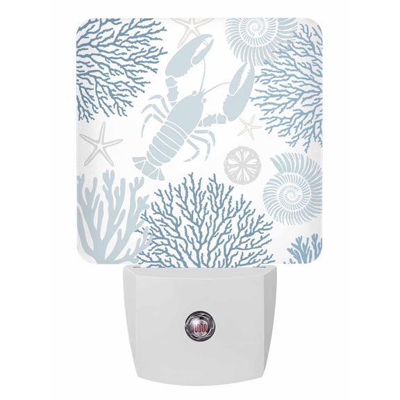 Night Lights Auto Sensor Lobster Plug-in LED Nightlights Lamp Dusk to Dawn for Living Room, Bedroom, Bathroom, Hallway, Stairways Home Wall Decor, Teal Blue Coral Starfish Shell Night Light