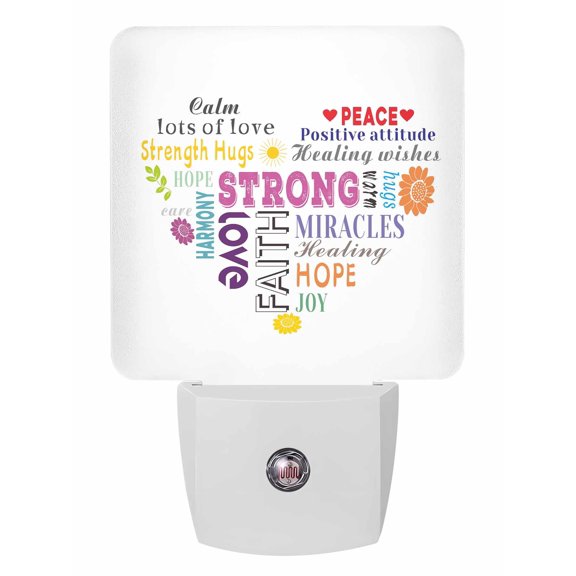 Night Lights Auto Sensor Love Peace Text Plug-in LED Nightlights Lamp Dusk to Dawn for Living Room, Bedroom, Bathroom, Hallway, Stairways Home Wall Decor, Warm Embraces Positive Energy Night Light