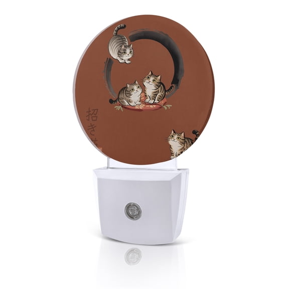 Night Lights Auto Sensor Lucky Cat Night Light Cute Japanese Style Red Round Lamp Plug-in LED Nightlights Dusk to Dawn for Living Room Bedroom Bathroom Hallway Home Wall Decor