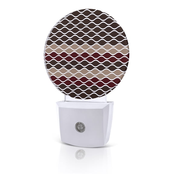 Night Lights Auto Sensor Moroccan Ombre Brown Night Light Abstract Wave Lines Round Lamp Plug-in LED Nightlights Dusk to Dawn for Living Room Bedroom Bathroom Hallway Home Wall Decor