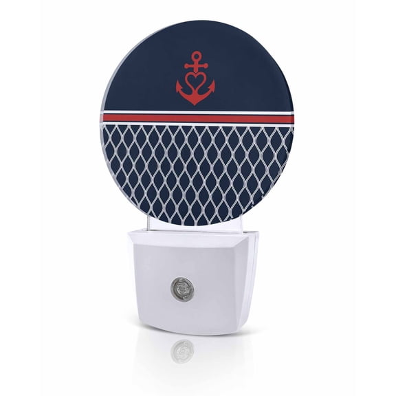 Night Lights Auto Sensor Nautical Anchor Night Light Moroccan Geometric Navy Blue Round Lamp Plug-in LED Nightlights Dusk to Dawn for Living Room Bedroom Bathroom Hallway Home Wall Decor