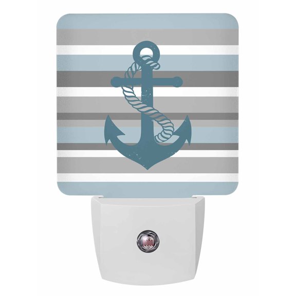Night Lights Auto Sensor Nautical Anchor Plug-in LED Nightlights Lamp Dusk to Dawn for Living Room, Bedroom, Bathroom, Hallway, Stairways Home Wall Decor, Haze Blue Grey Stripes Night Light