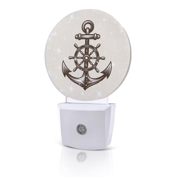 Night Lights Auto Sensor Nautical Anchorr Night Light Linen Adventurous Spirit Round Lamp Plug-in LED Nightlights Dusk to Dawn for Living Room Bedroom Bathroom Hallway Home Wall Decor