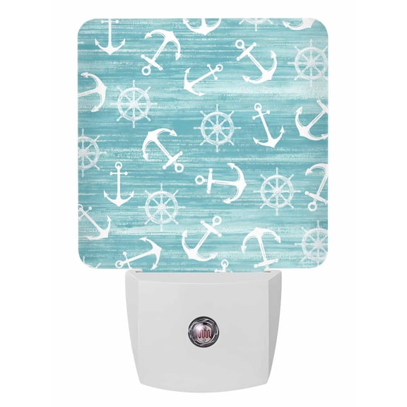 Night Lights Auto Sensor Nautical Anchors Rudder Plug-in LED Nightlights Lamp Dusk to Dawn for Living Room, Bedroom, Bathroom, Hallway, Stairways Home Wall Decor, Coastal Ocean Turquoise Night Light