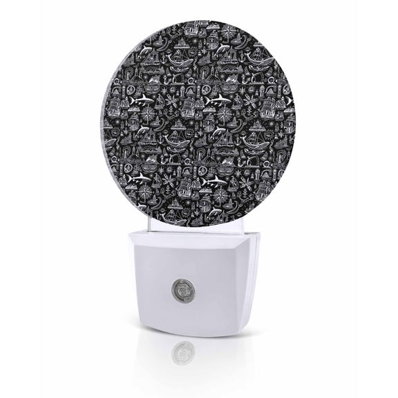 Night Lights Auto Sensor Navigation Anchor Sailboat Night Light Black Compass Map Round Lamp Plug-in LED Nightlights Dusk to Dawn for Living Room Bedroom Bathroom Hallway Home Wall Decor