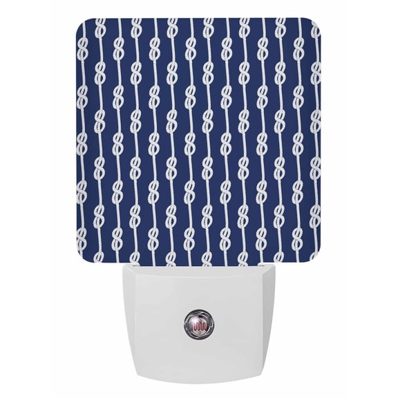 Night Lights Auto Sensor Navy Blue Knot Plug-in LED Nightlights Lamp Dusk to Dawn for Living Room, Bedroom, Bathroom, Hallway, Stairways Home Wall Decor, Ocean Nautical Geometric Stripes Night Light