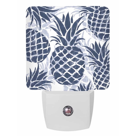 Night Lights Auto Sensor Navy Blue Pineapple Plug-in LED Nightlights Lamp Dusk to Dawn for Living Room, Bedroom, Bathroom, Hallway, Stairways Wall Decor, Summer Tropical Fruit Leaves Night Light