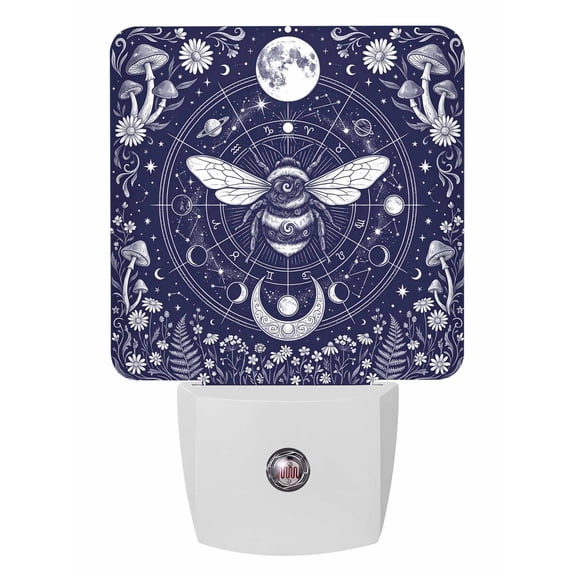 Night Lights Auto Sensor Navy Blue Star Moon Bee Plug-in LED Nightlights Lamp Dusk to Dawn for Living Room, Bedroom, Bathroom, Hallway, Stairways Home Wall Decor, Boho Mushroom Flower Night Light