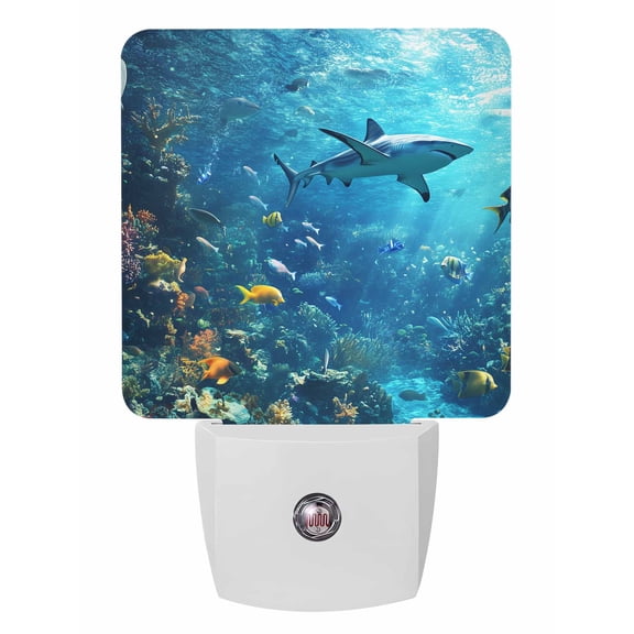 Night Lights Auto Sensor Ocean Seabed Plug-in LED Nightlights Lamp Dusk to Dawn for Living Room, Bedroom, Bathroom, Hallway, Stairways Home Wall Decor, Coral Shark Fish Night Light