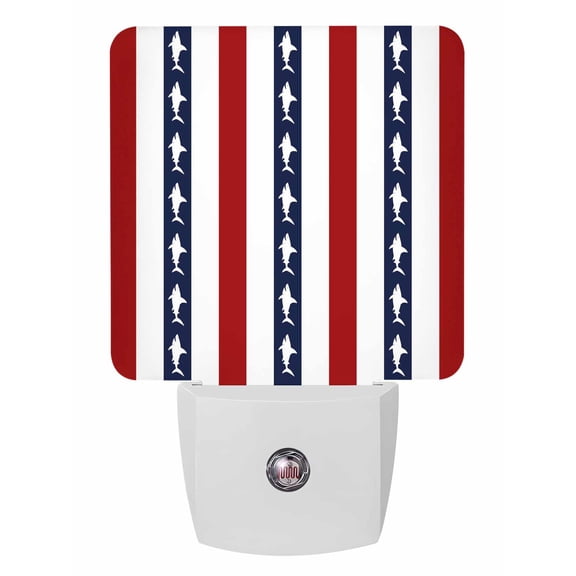 Night Lights Auto Sensor Ocean Shark Stripes Plug-in LED Nightlights Lamp Dusk to Dawn for Living Room, Bedroom, Bathroom, Hallway, Stairways Home Wall Decor, Red White Striped Night Light