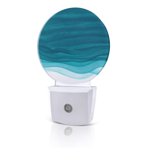 Night Lights Auto Sensor Ombre Turquoise Waves Night Light Abstract Gradient Color Round Lamp Plug-in LED Nightlights Dusk to Dawn for Living Room Bedroom Bathroom Hallway Home Wall Decor