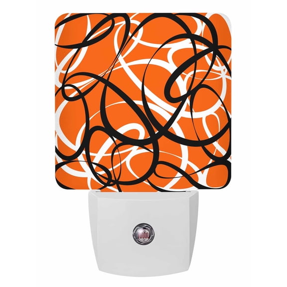 Night Lights Auto Sensor Orange Black Circle Lines Plug-in LED Nightlights Lamp Dusk to Dawn for Living Room, Bedroom, Bathroom, Hallway, Stairways Wall Decor, Stripe Modern Abstract Art Night Light