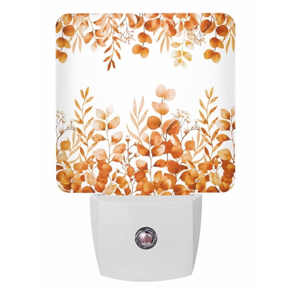 Night Lights Auto Sensor Orange Eucalyptus Leaves Plug-in LED Nightlights Lamp Dusk to Dawn for Living Room, Bedroom, Bathroom, Hallway, Stairways Home Wall Decor, Farmhouse Leaf Night Light