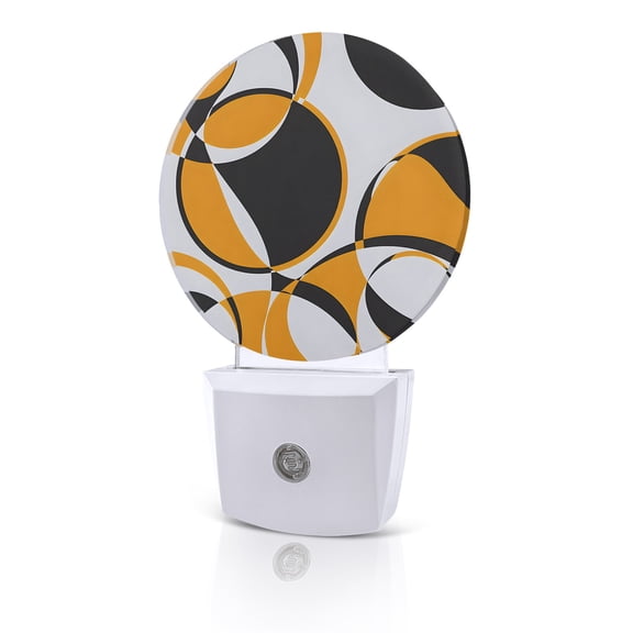 Night Lights Auto Sensor Orange Geometric Circle Night Light Modern Abstract Art Round Lamp Plug-in LED Nightlights Dusk to Dawn for Living Room Bedroom Bathroom Hallway Home Wall Decor