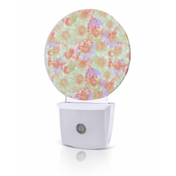 Night Lights Auto Sensor Orange Green Tie Dye Night Light Ombre Boho Abstract Art Round Lamp Plug-in LED Nightlights Dusk to Dawn for Living Room Bedroom Bathroom Hallway Home Wall Decor