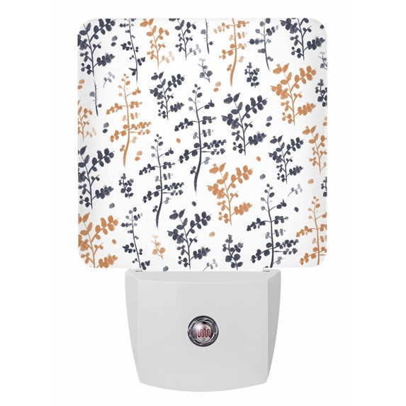 Night Lights Auto Sensor Orange Leaves Plug-in LED Nightlights Lamp Dusk to Dawn for Living Room, Bedroom, Bathroom, Hallway, Stairways Home Wall Decor, Blue Leaf Branches Plants Night Light