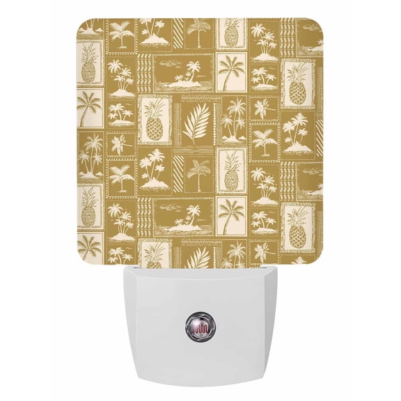 Night Lights Auto Sensor Palm Tree Leaves Plug-in LED Nightlights Lamp Dusk to Dawn for Living Room, Bedroom, Bathroom, Hallway, Stairways Home Wall Decor, Gold Tropical Pineapple Stamp Night Light