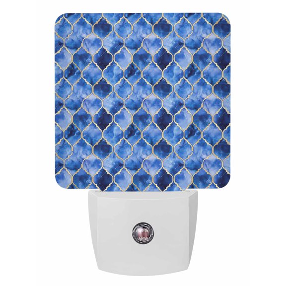 Night Lights Auto Sensor Peacock Blue White Marble Plug-in LED Nightlights Lamp Dusk to Dawn for Living Room, Bedroom, Bathroom, Hallway, Stairways Home Wall Decor, Lattice Modern Art Night Light