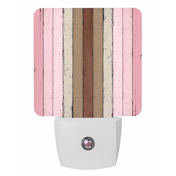 Night Lights Auto Sensor Pink Brown Wood Grain Plug-in LED Nightlights Lamp Dusk to Dawn for Living Room, Bedroom, Bathroom, Hallway, Stairways Home Wall Decor, Rustic Wooden Plank Night Light