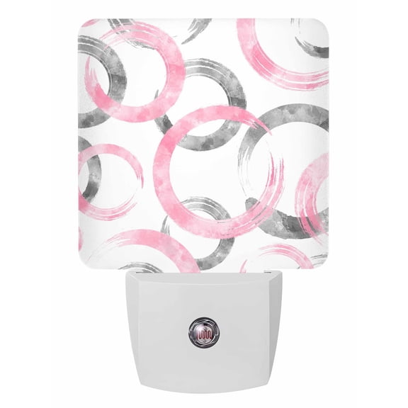 Night Lights Auto Sensor Pink Circles Plug-in LED Nightlights Lamp Dusk to Dawn for Living Room, Bedroom, Bathroom, Hallway, Stairways Home Wall Decor, Geometric Abstract Twisted Lines Night Light