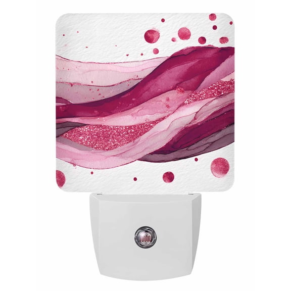 Night Lights Auto Sensor Pink Ink Polka Dots Plug-in LED Nightlights Lamp Dusk to Dawn for Living Room, Bedroom, Bathroom, Hallway, Stairways Home Wall Decor, Abstract Art Waves Lines Night Light