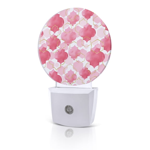 Night Lights Auto Sensor Pink Moroccan Night Light Gradient Modern Geometric Round Lamp Plug-in LED Nightlights Dusk to Dawn for Living Room Bedroom Bathroom Hallway Home Wall Decor
