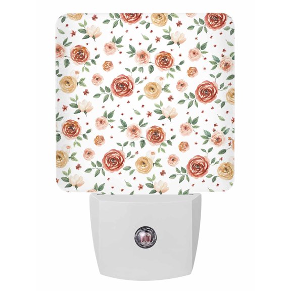 Night Lights Auto Sensor Pink Yellow Rose Plug-in LED Nightlights Lamp Dusk to Dawn for Living Room, Bedroom, Bathroom, Hallway, Stairways Home Wall Decor, Watercolor Farm Flower Night Light