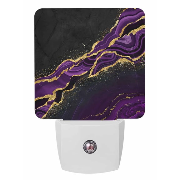 Night Lights Auto Sensor Purple Abstract Marble Plug-in LED Nightlights Lamp Dusk to Dawn for Living Room, Bedroom, Bathroom, Hallway, Stairways Wall Decor, Black Malachite Gold Veins Night Light