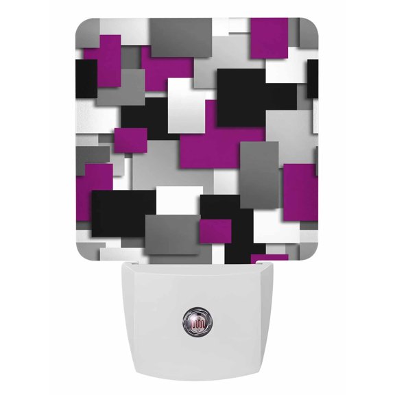 Night Lights Auto Sensor Purple Geometric Plug-in LED Nightlights Lamp Dusk to Dawn for Living Room, Bedroom, Bathroom, Hallway, Stairways Home Wall Decor, Modern Abstract Checkered Night Light