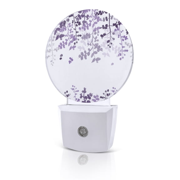 Night Lights Auto Sensor Purple Leaves Night Light Farmhouses Leaf Branches Round Lamp Plug-in LED Nightlights Dusk to Dawn for Living Room Bedroom Bathroom Hallway Home Wall Decor