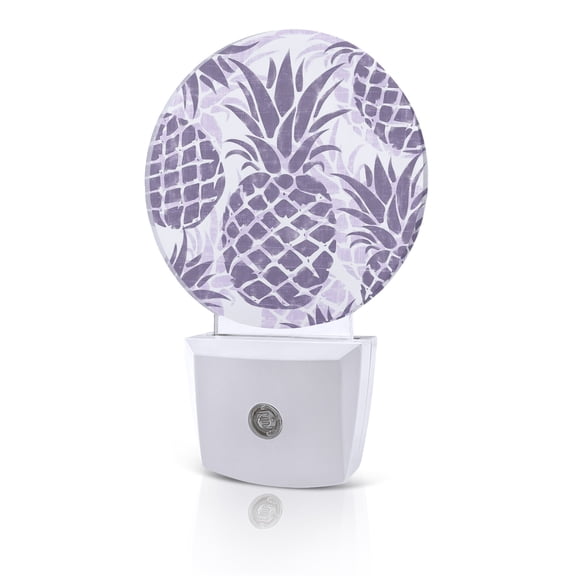 Night Lights Auto Sensor Purple Pineapple Night Light Summer Tropical Fruit Leaves Round Lamp Plug-in LED Nightlights Dusk to Dawn for Living Room Bedroom Bathroom Hallway Home Wall Decor