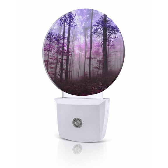 Night Lights Auto Sensor Purple Pink Forest Night Light Misty Forest Trees Nature Round Lamp Plug-in LED Nightlights Dusk to Dawn for Living Room Bedroom Bathroom Hallway Home Wall Decor