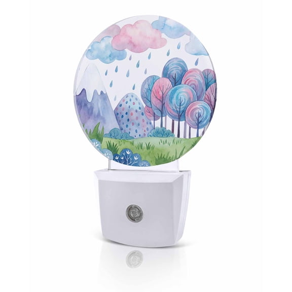 Night Lights Auto Sensor Rain Drop Could Night Light Forest Tree Mountain Grassland Round Lamp Plug-in LED Nightlights Dusk to Dawn for Living Room Bedroom Bathroom Hallway Home Wall Decor