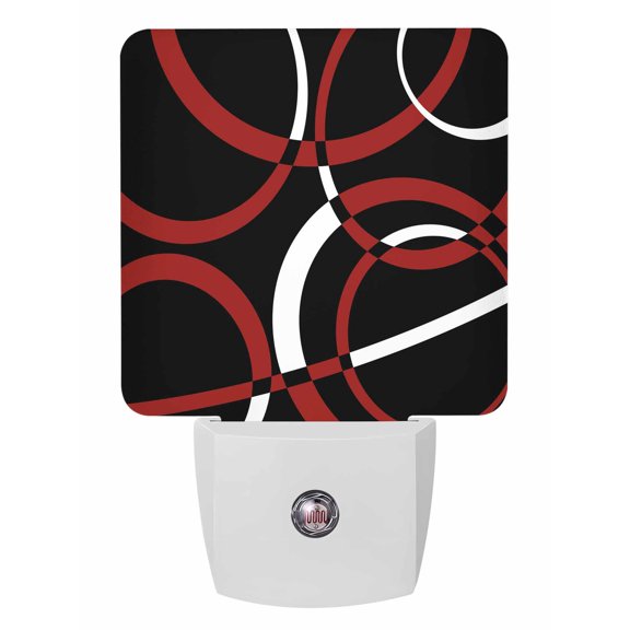 Night Lights Auto Sensor Red Black Geometric Circle Plug-in LED Nightlights Lamp Dusk to Dawn for Living Room, Bedroom, Bathroom, Hallway, Stairways Wall Decor, Modern Abstract Lines Night Light