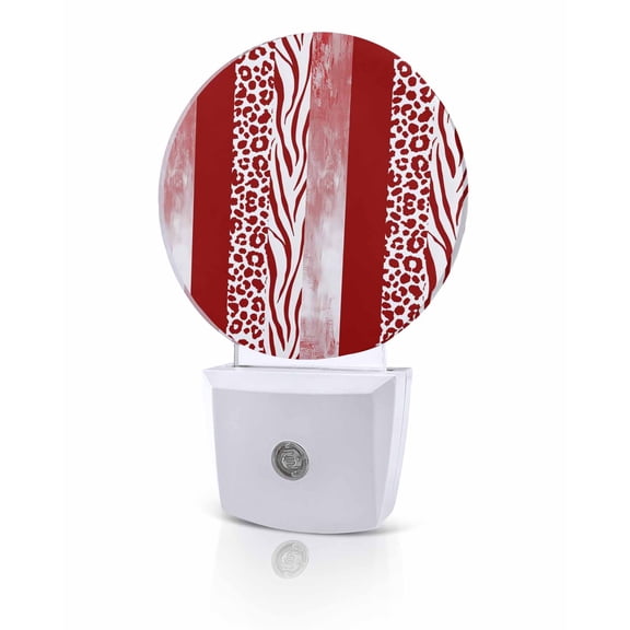 Night Lights Auto Sensor Red Leopard Zebra Stripes Night Light Abstract Collage Round Lamp Plug-in LED Nightlights Dusk to Dawn for Living Room Bedroom Bathroom Hallway Home Wall Decor