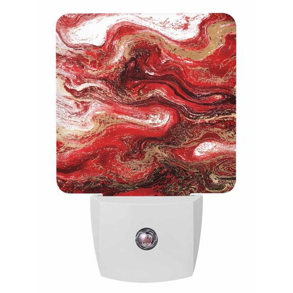 Night Lights Auto Sensor Red Marble Plug-in LED Nightlights Lamp Dusk to Dawn for Living Room, Bedroom, Bathroom, Hallway, Stairways Home Wall Decor, Abstract Fluid Art Night Light