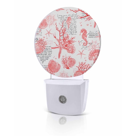 Night Lights Auto Sensor Red Starfish Conch Night Light Shell Seahorse Round Lamp Plug-in LED Nightlights Dusk to Dawn for Living Room Bedroom Bathroom Hallway Home Wall Decor
