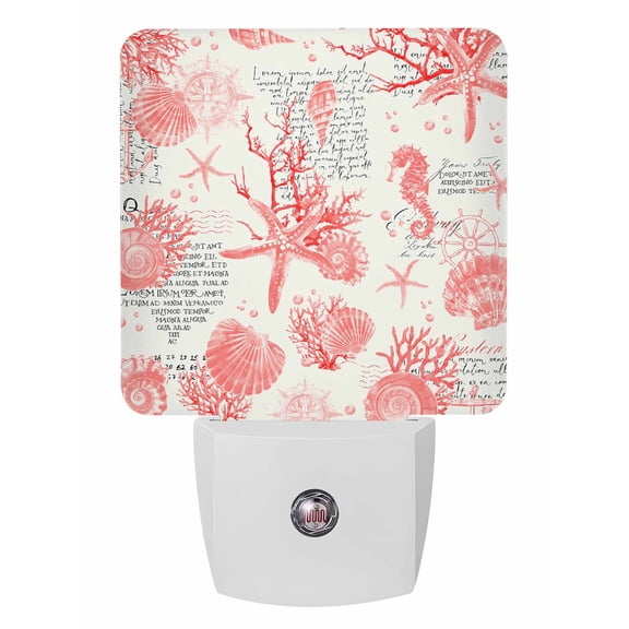 Night Lights Auto Sensor Red Starfish Conch Plug-in LED Nightlights Lamp Dusk to Dawn for Living Room, Bedroom, Bathroom, Hallway, Stairways Home Wall Decor, Shell Seahorse Night Light
