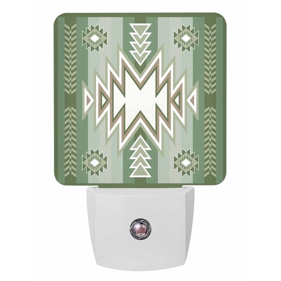 Night Lights Auto Sensor Sage Green Boho Plug-in LED Nightlights Lamp Dusk to Dawn for Living Room, Bedroom, Bathroom, Hallway, Stairways Home Wall Decor, Bohemian Southwest Tribe Art Night Light