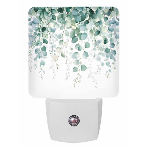 Night Lights Auto Sensor Sage Green Eucalyptus Leaves Plug-in LED Nightlights Lamp Dusk to Dawn for Living Room, Bedroom, Bathroom, Hallway, Stairways Home Wall Decor, Leaf Plant Night Light